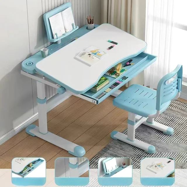Bureau pour Enfant - BureauÉcolierErgonomique™ - Bleu Ciel - Mon rangement de rêve