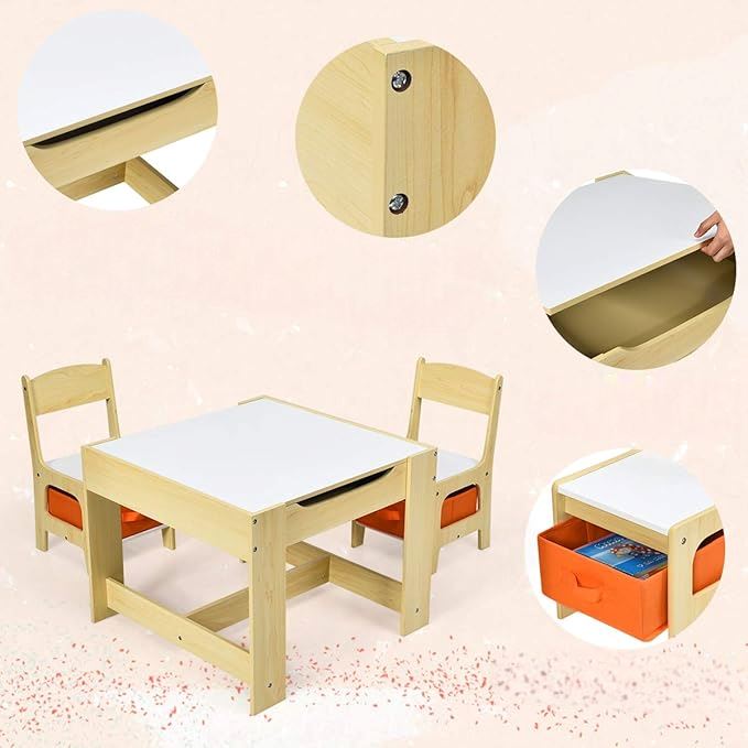 Table pour Enfant - MeubleMultifonction™ - Bois Clair - Mon rangement de rêve