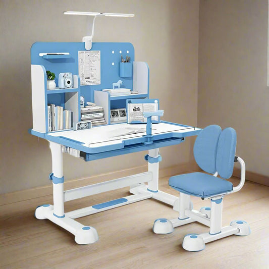 Bureau pour Enfant - BureauÉcolierErgonomique™ - Bleu - Mon rangement de rêve